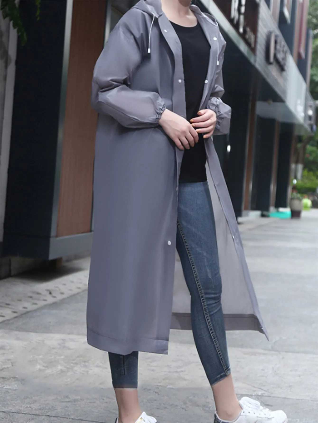 1pc Button Front Solid Raincoat