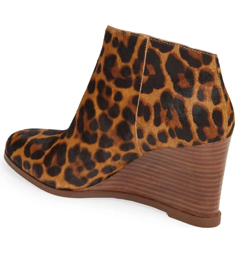 1.State Kaleb Wedge Brown Multi Leopard Ankle Bootie Mid Wedge Designer Boots