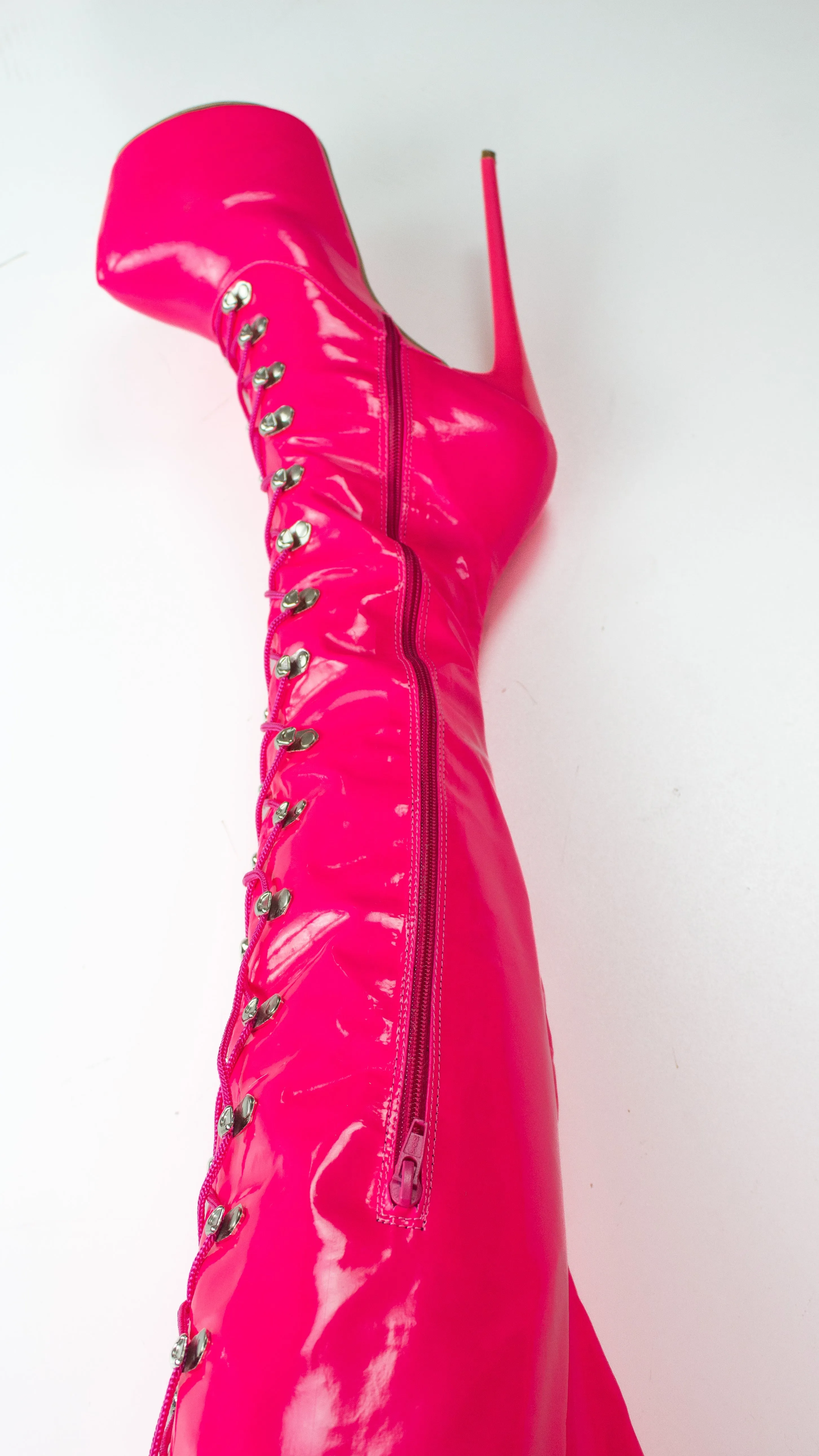 80 cms Neon Pink Extra Thigh High Military Boots