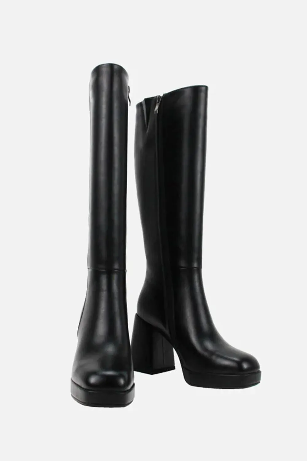 Alea Slip-on Block Heel Knee High Boots in Black