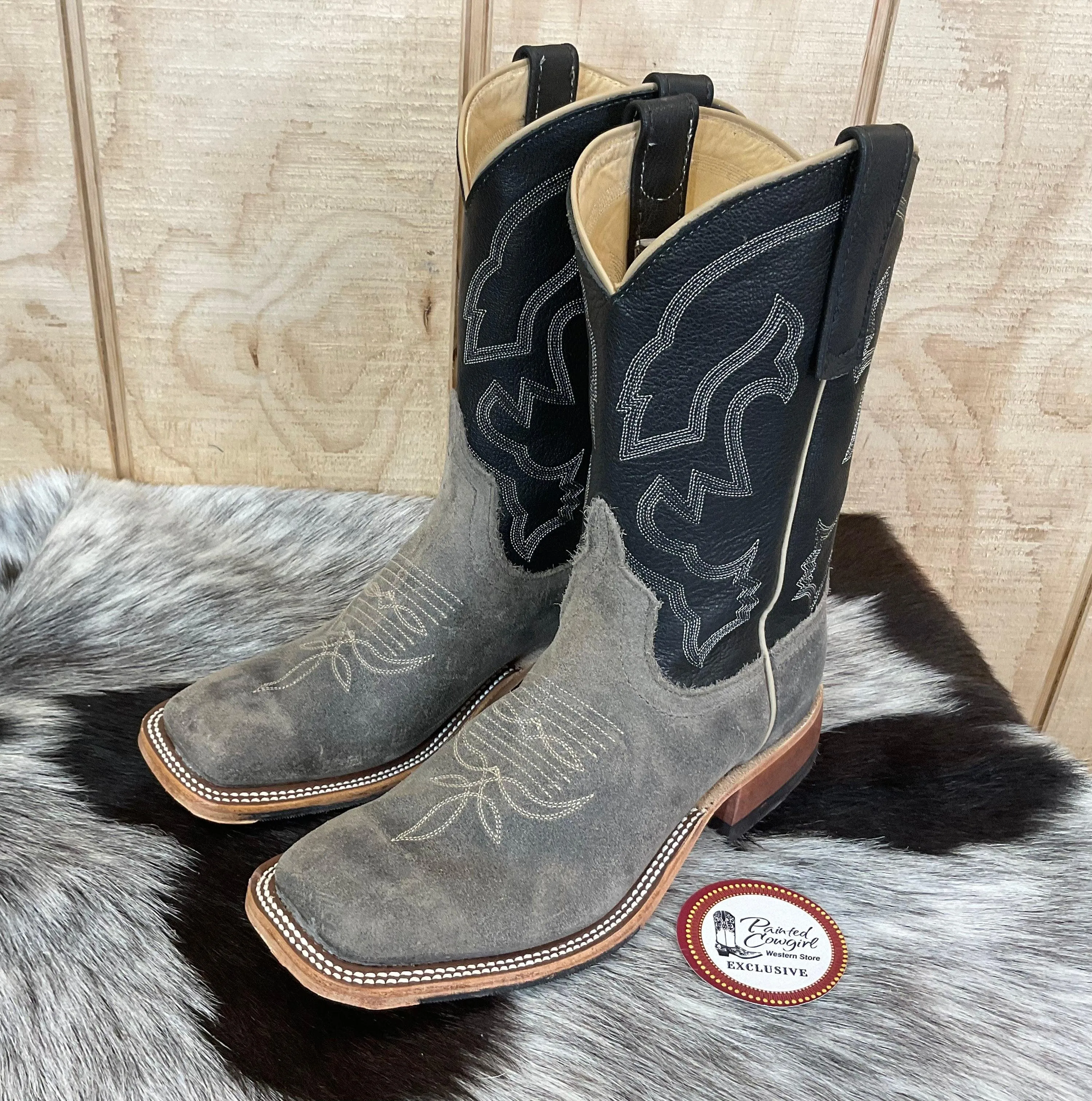 Anderson Bean Men's Stone Waxy Kudu & Black Suave Square Toe Cowboy Boots 333580