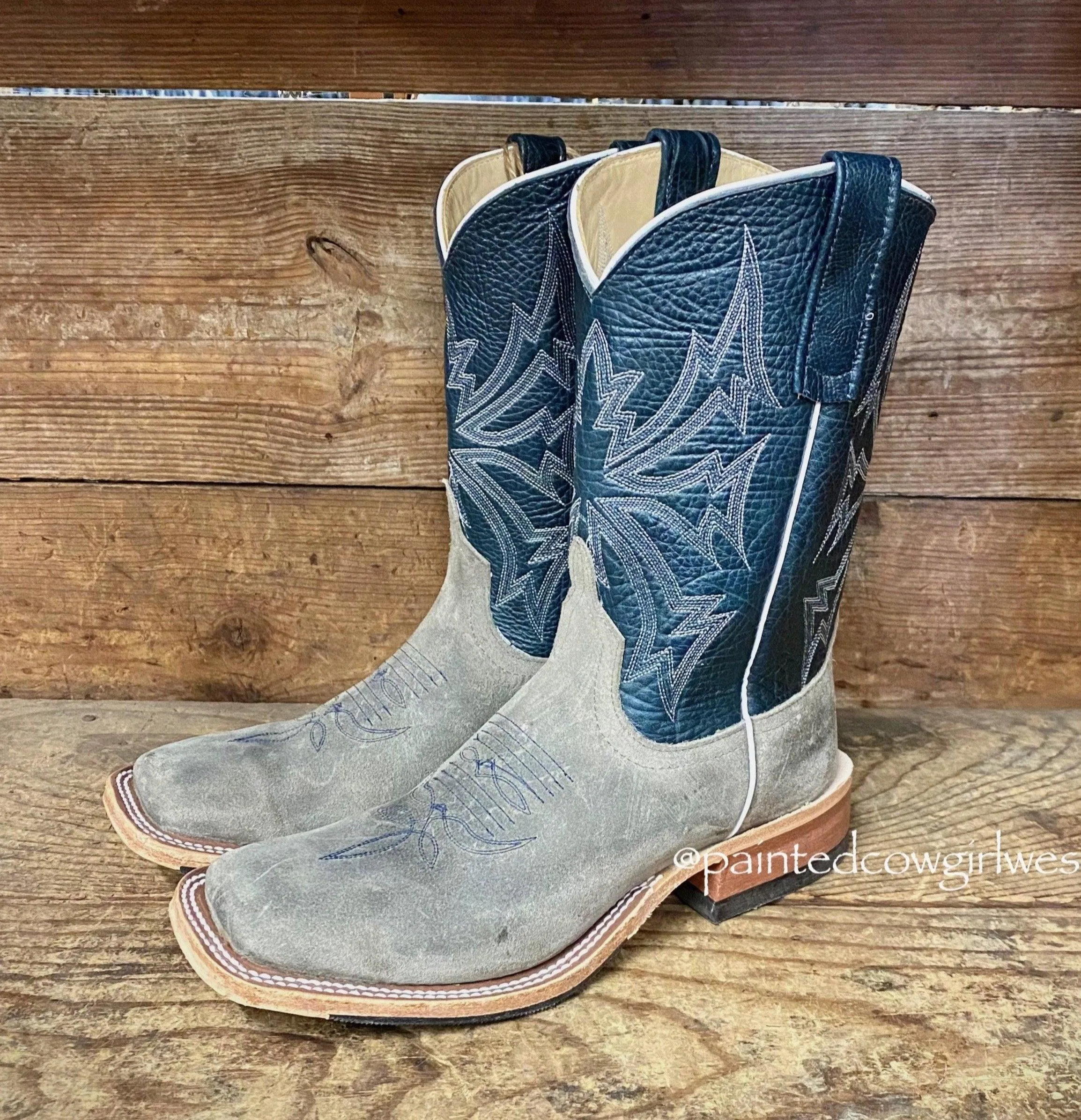 Anderson Bean Men's Stone Waxy Kudu & Blue Explosion Square Toe Cowboy Boots 330494