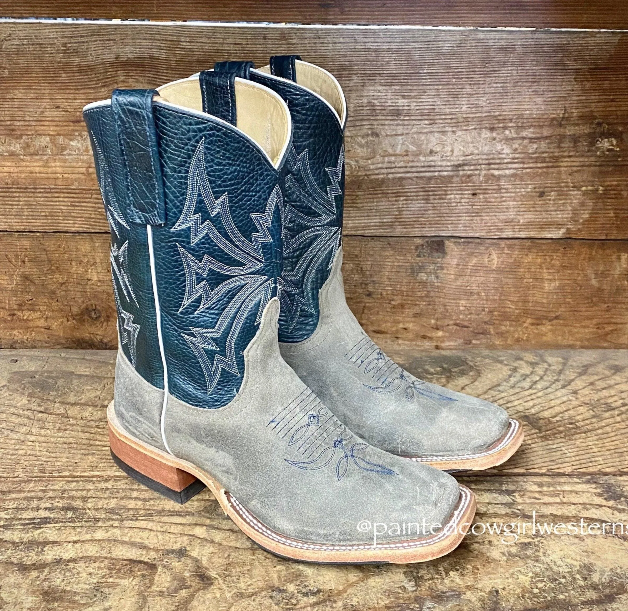 Anderson Bean Men's Stone Waxy Kudu & Blue Explosion Square Toe Cowboy Boots 330494