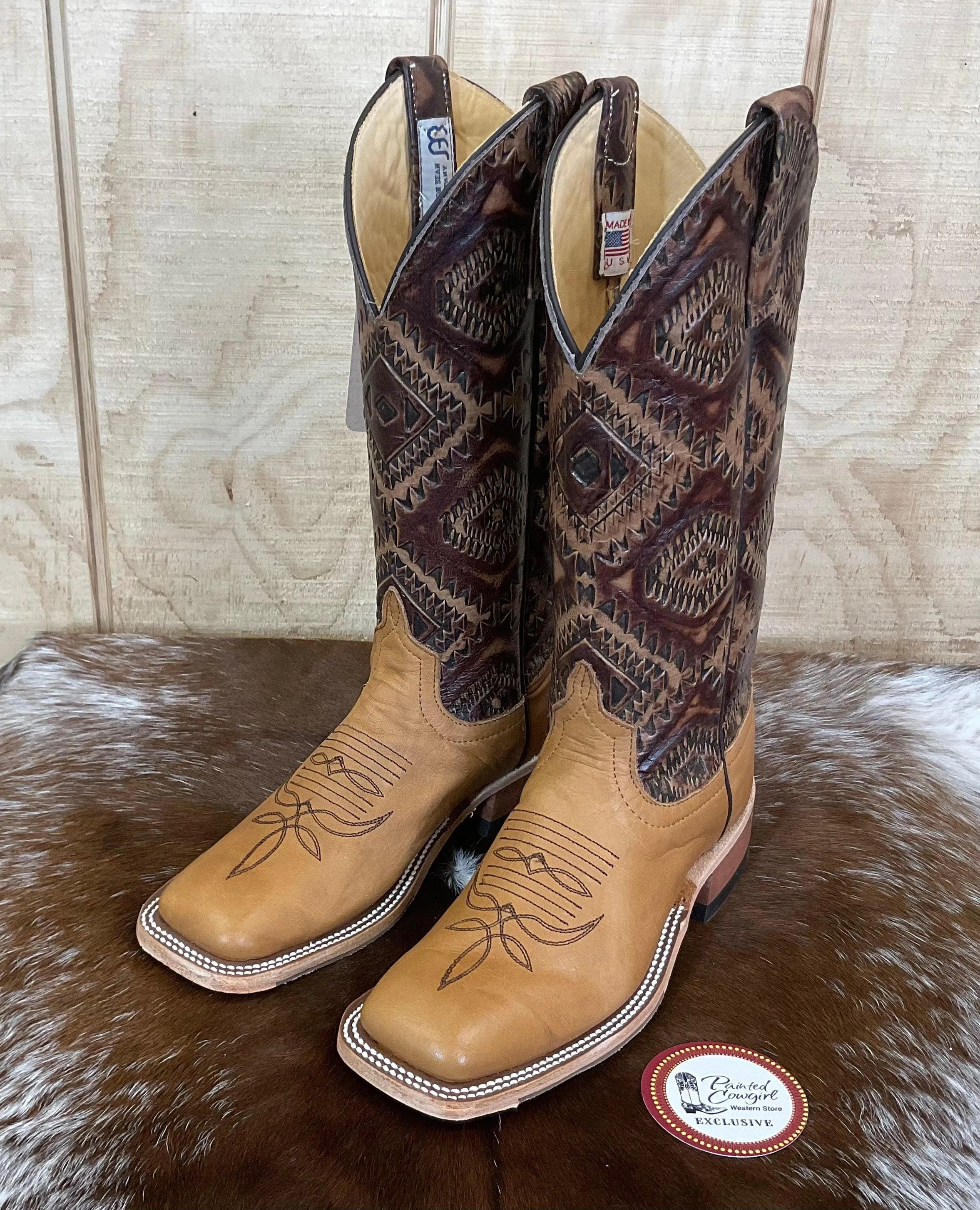 Anderson Bean Women's Belle Noce Tan & Kechi Embossed Square Toe Cowgirl Boots 333573