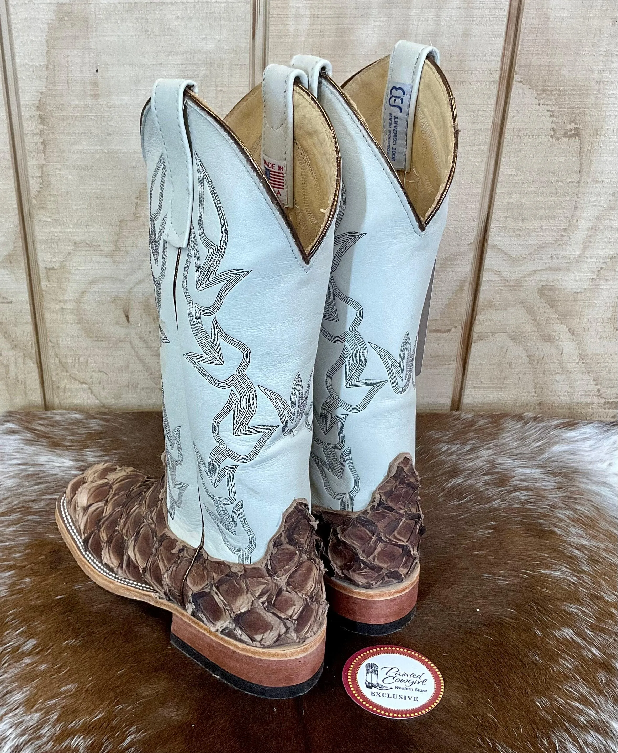 Anderson Bean Women's Brown Big Bass (Arapaima) & Bone Deerskin Cowgirl Boots 333578