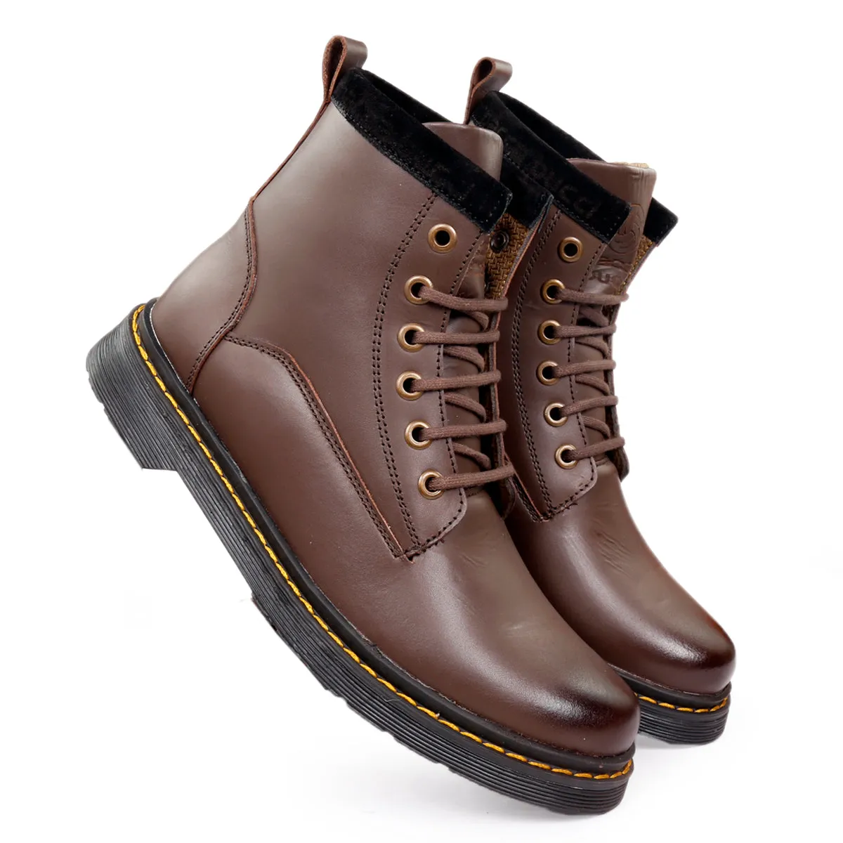 Bacca Bucci 6-Eye Genuine Smooth Leather Moto Inspired Combat Boots | High Top Ankle Boots