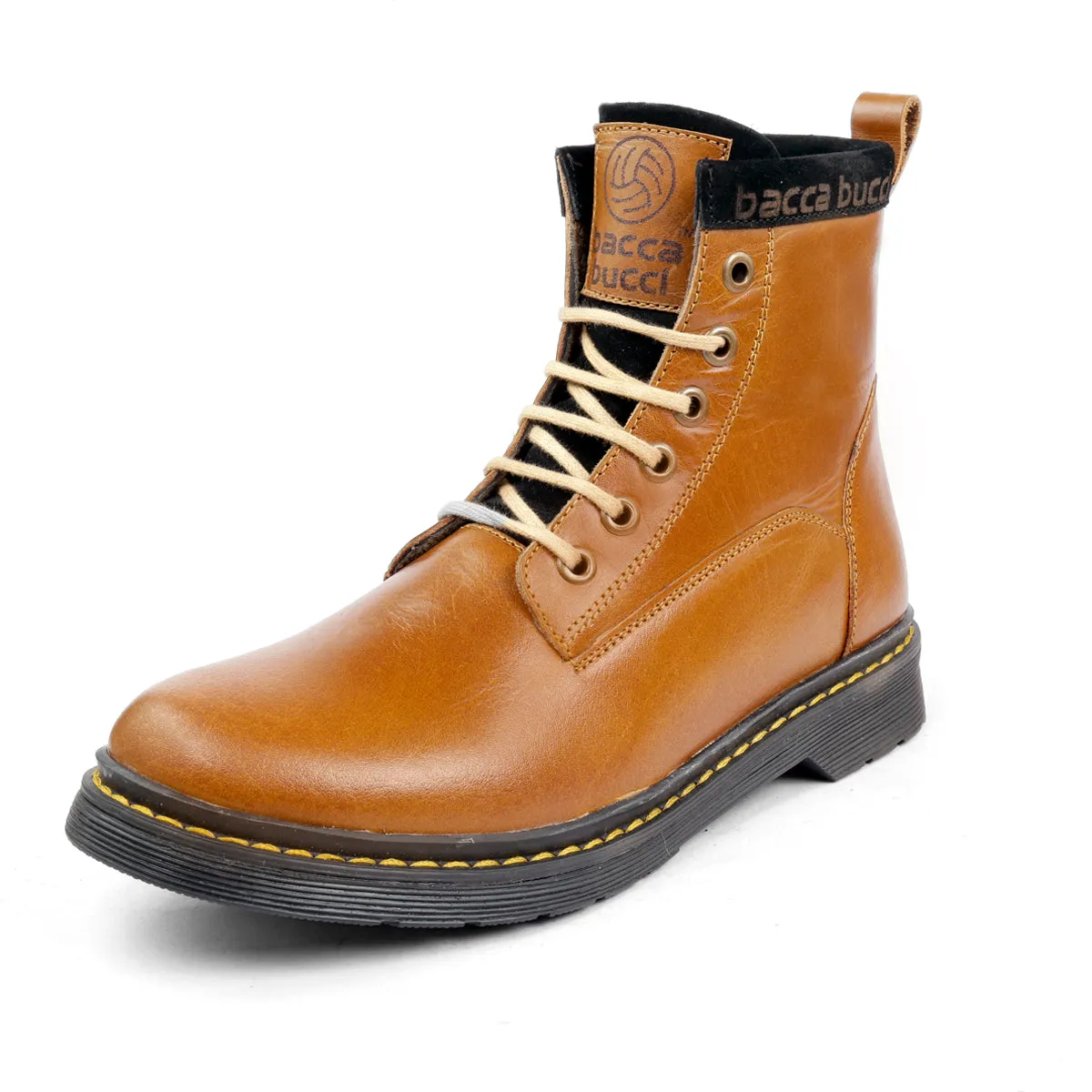 Bacca Bucci 6-Eye Genuine Smooth Leather Moto Inspired Combat Boots | High Top Ankle Boots