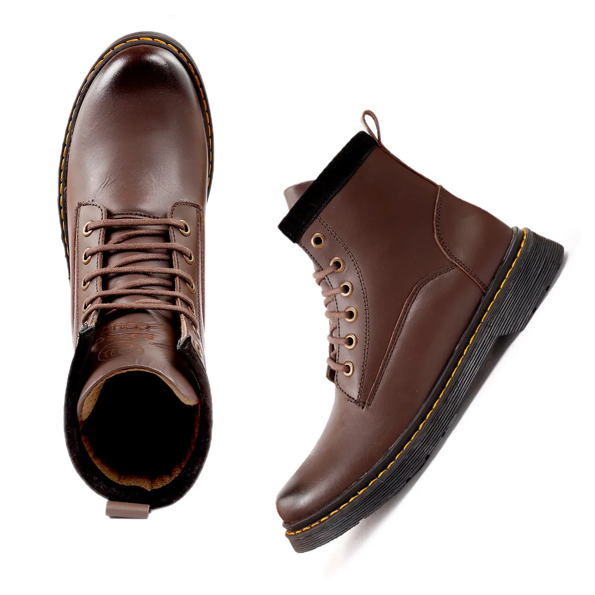 Bacca Bucci 6-Eye Genuine Smooth Leather Moto Inspired Combat Boots | High Top Ankle Boots