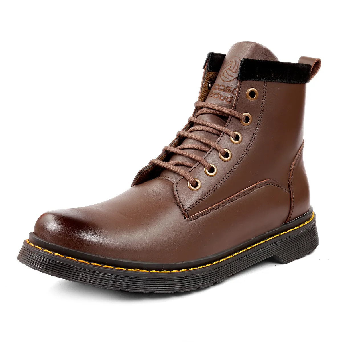 Bacca Bucci 6-Eye Genuine Smooth Leather Moto Inspired Combat Boots | High Top Ankle Boots