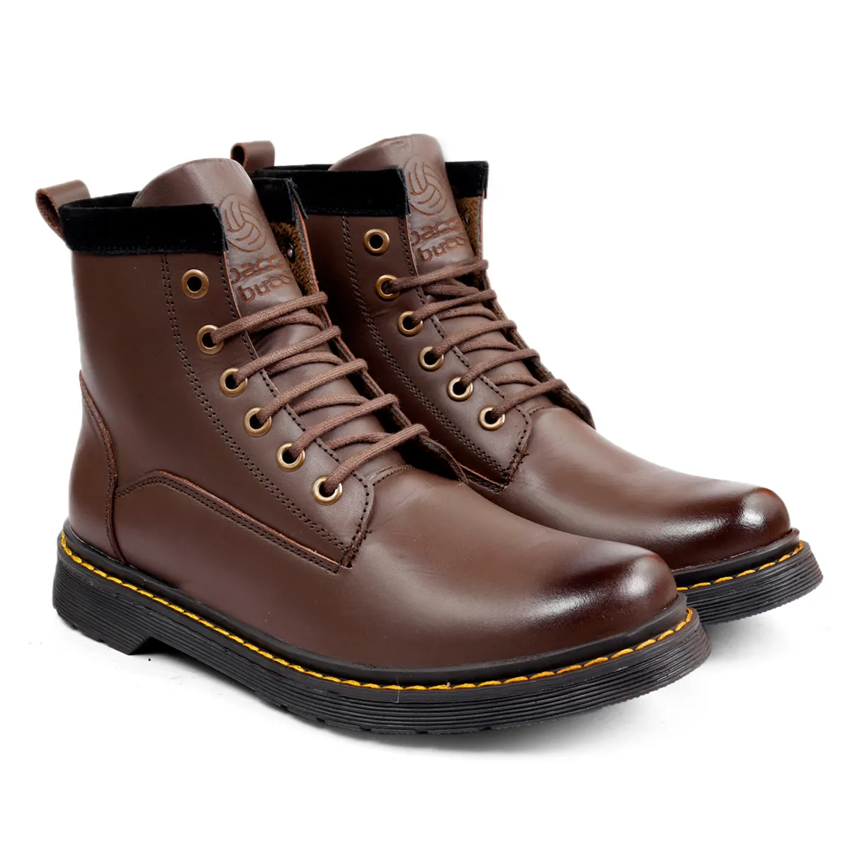 Bacca Bucci 6-Eye Genuine Smooth Leather Moto Inspired Combat Boots | High Top Ankle Boots