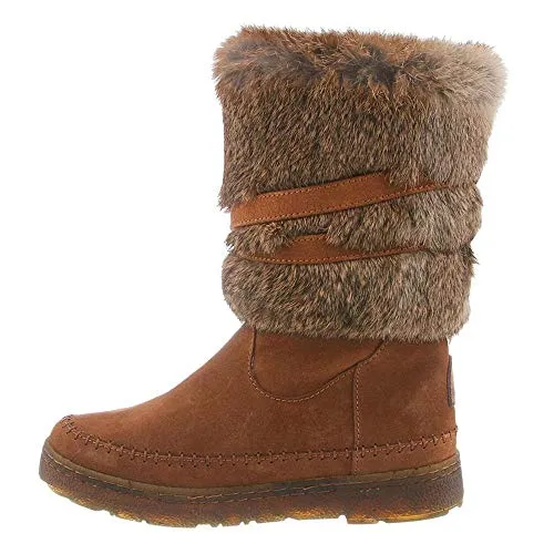 Bearpaw Kara Hickory Brown Women Round Toe Rabbit Fur Sherling Lined Snow Boot