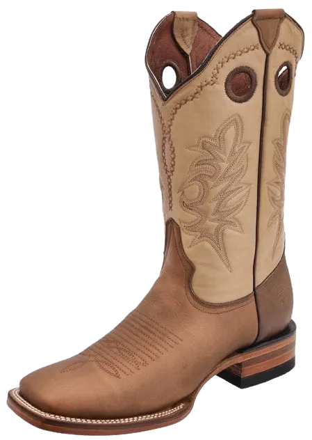 Beige with Tan Square Toe Rodeo Boot