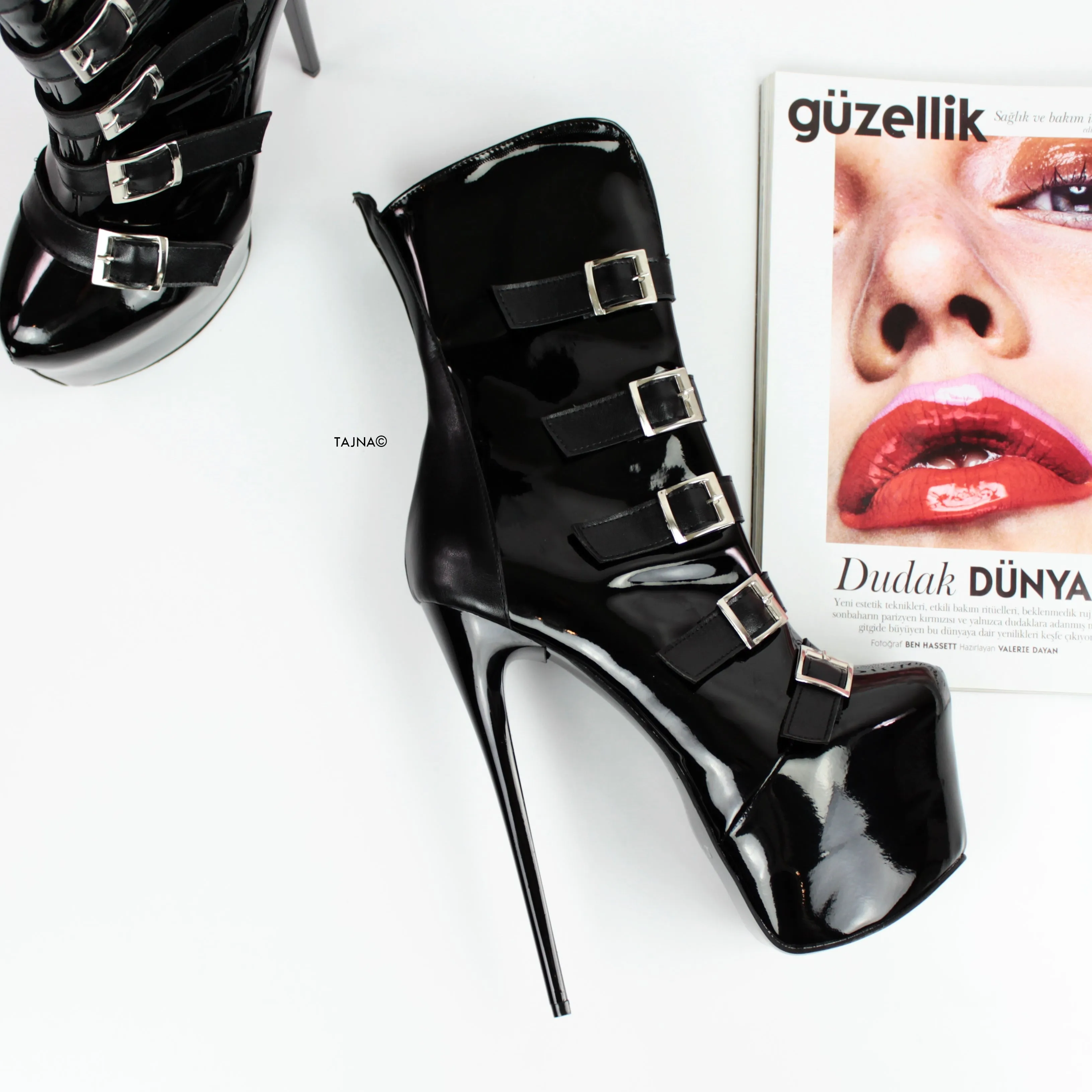 Belted Black Gloss Fetish Heel Boots