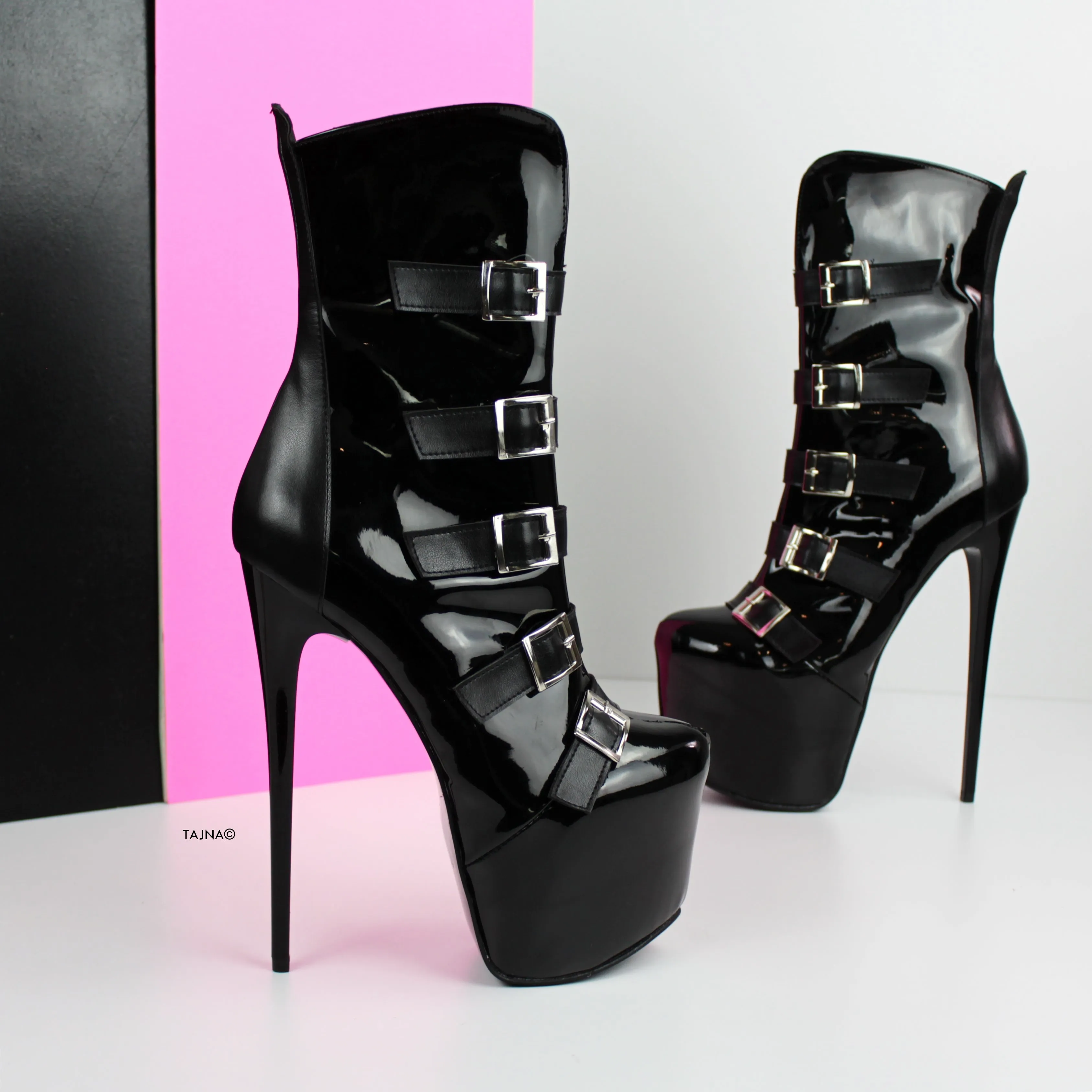 Belted Black Gloss Fetish Heel Boots