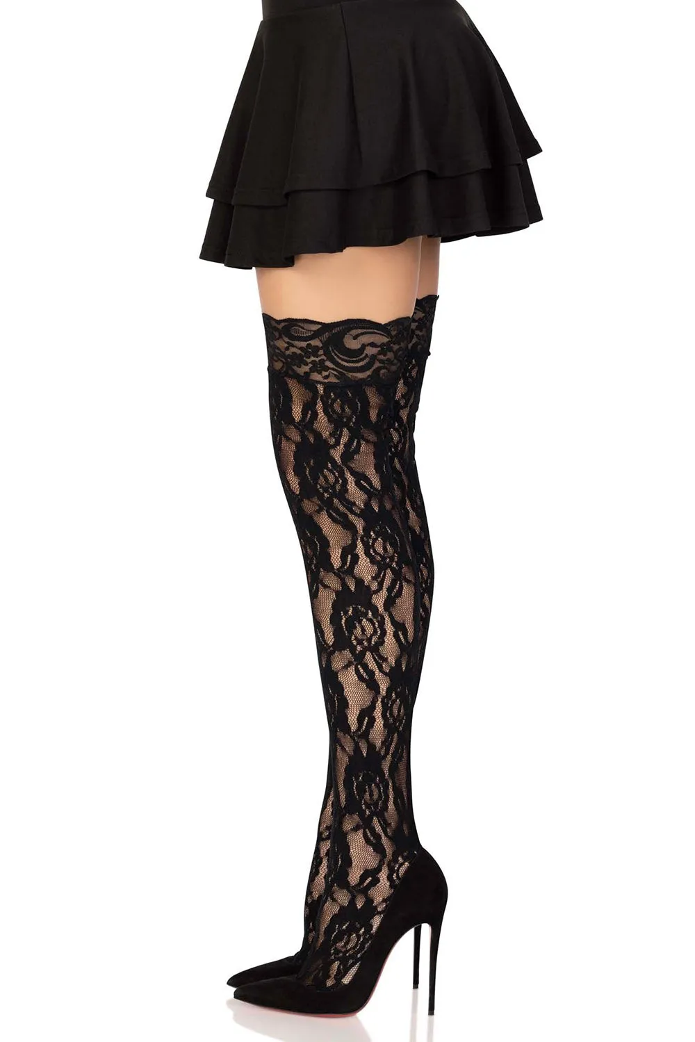 Black Blooms Thigh High Stockings