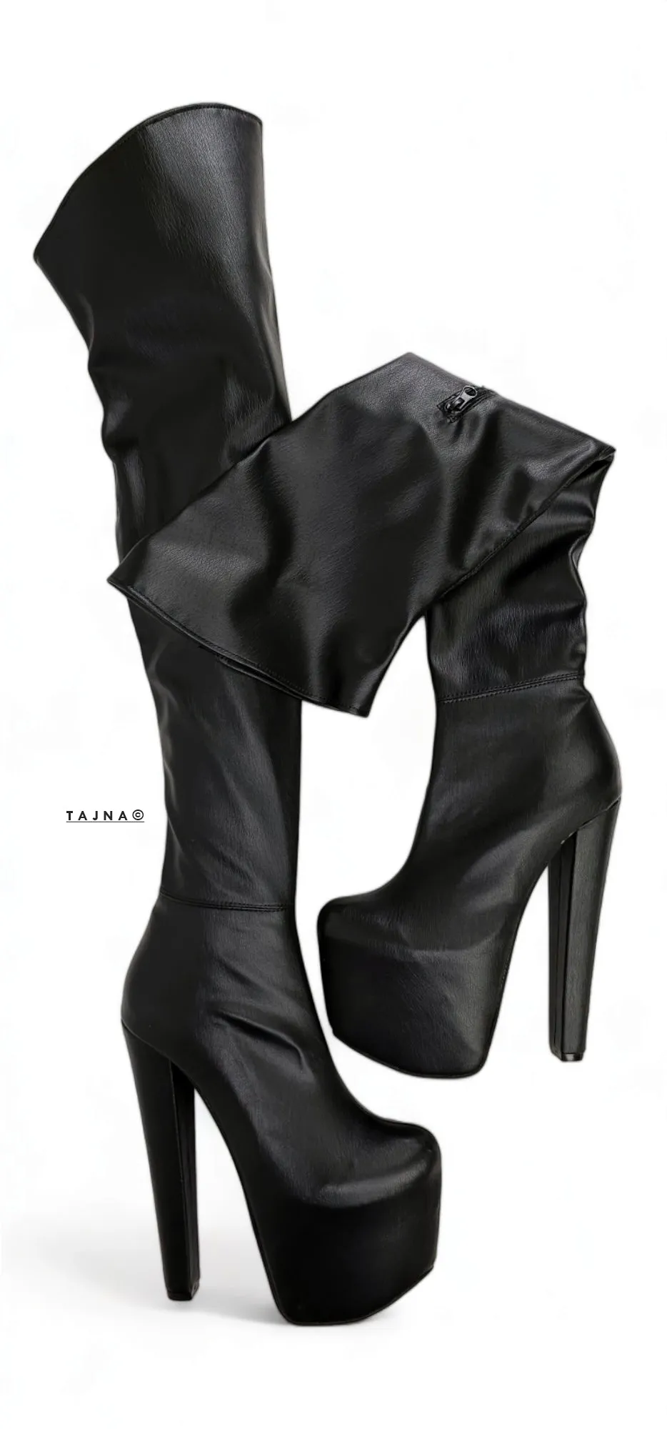 Black Matte High Heel Platform Over the Knee Boots