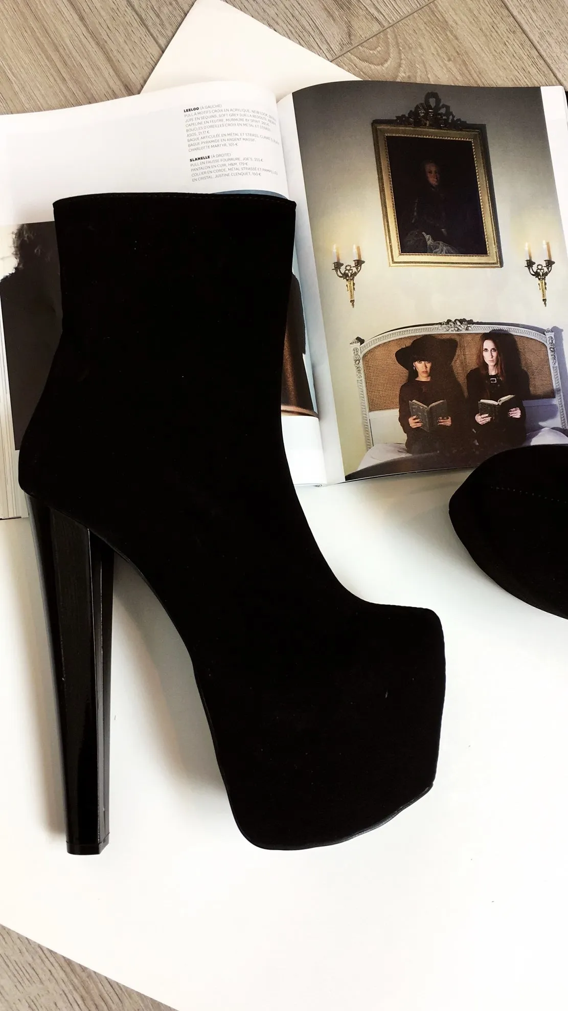 Black Suede  High Heel Platform Ankle Boots