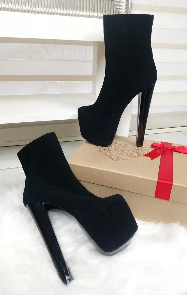 Black Suede  High Heel Platform Ankle Boots