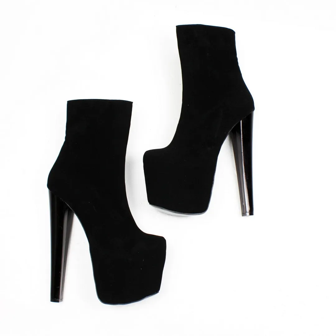 Black Suede  High Heel Platform Ankle Boots