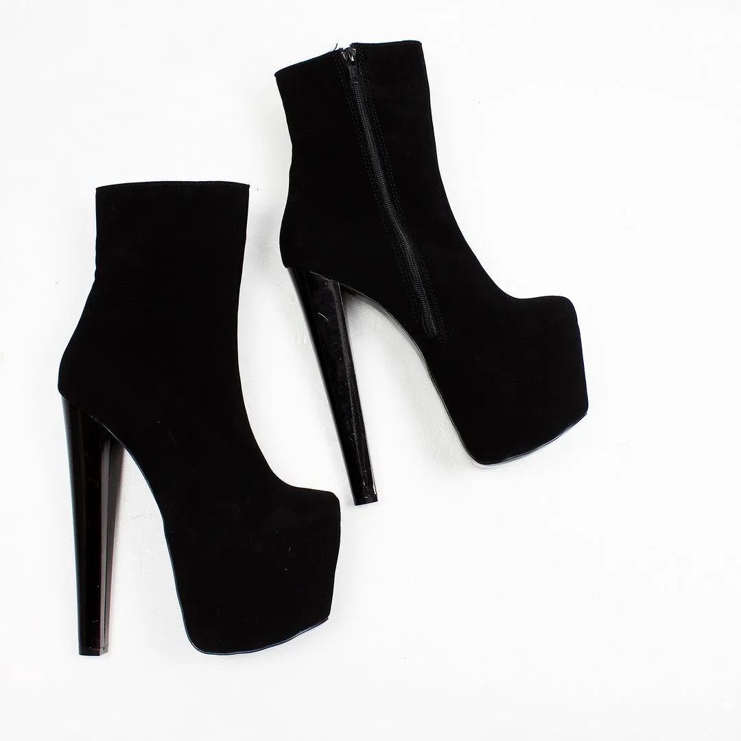 Black Suede  High Heel Platform Ankle Boots