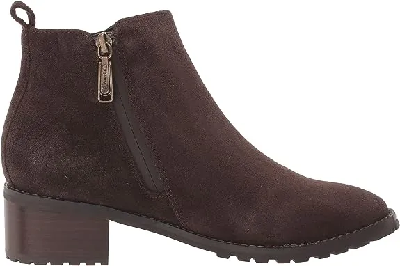 Blondo Samara Brown Suede Almond Toe Pull On Double Zip Block Heel Ankle Boots