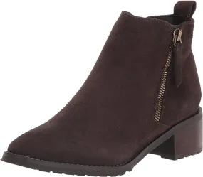 Blondo Samara Brown Suede Almond Toe Pull On Double Zip Block Heel Ankle Boots