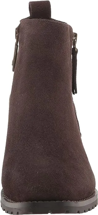 Blondo Samara Brown Suede Almond Toe Pull On Double Zip Block Heel Ankle Boots