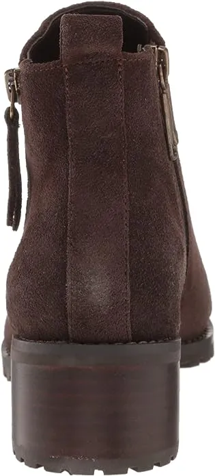 Blondo Samara Brown Suede Almond Toe Pull On Double Zip Block Heel Ankle Boots