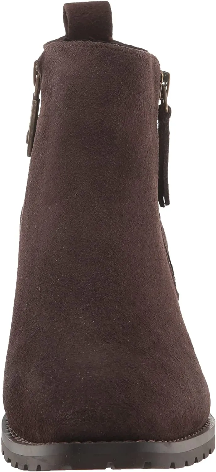 Blondo Samara Brown Suede Almond Toe Pull On Double Zip Block Heeled Ankle Boots