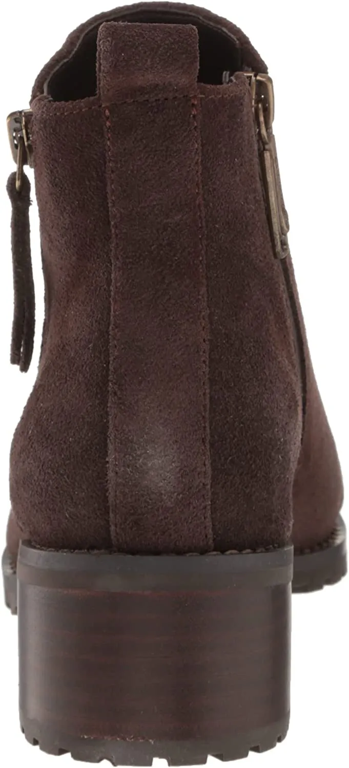 Blondo Samara Brown Suede Almond Toe Pull On Double Zip Block Heeled Ankle Boots