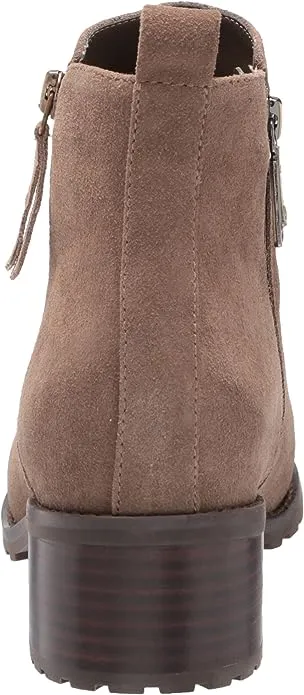 Blondo Samara Dark Taupe Almond Toe Pull On Double Zipper Block Heel Ankle Boots