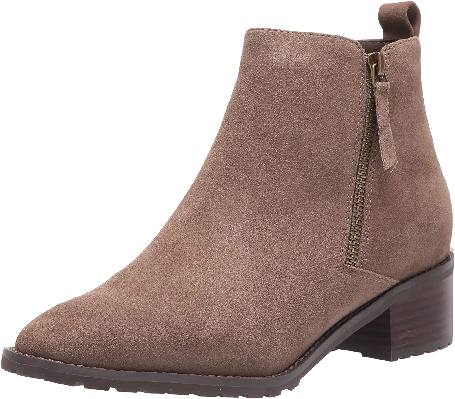 Blondo Samara Dark Taupe Almond Toe Pull On Double Zipper Block Heel Ankle Boots