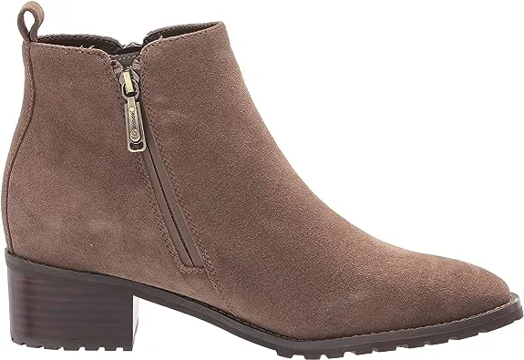 Blondo Samara Dark Taupe Almond Toe Pull On Double Zipper Block Heel Ankle Boots