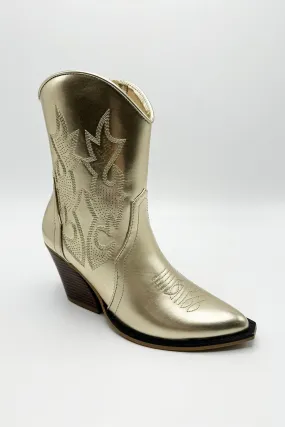 Bromley Detail Western Boots in Gold