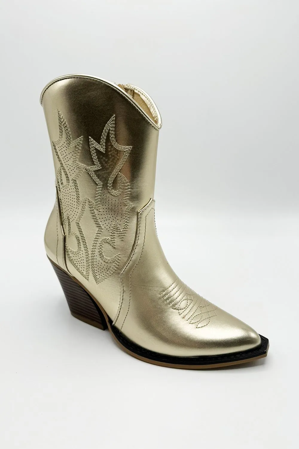 Bromley Detail Western Boots in Gold