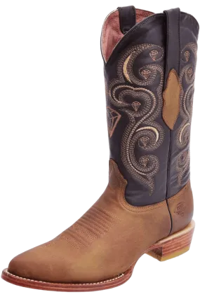 Brown with Bronze Diamonds Round Toe Boot