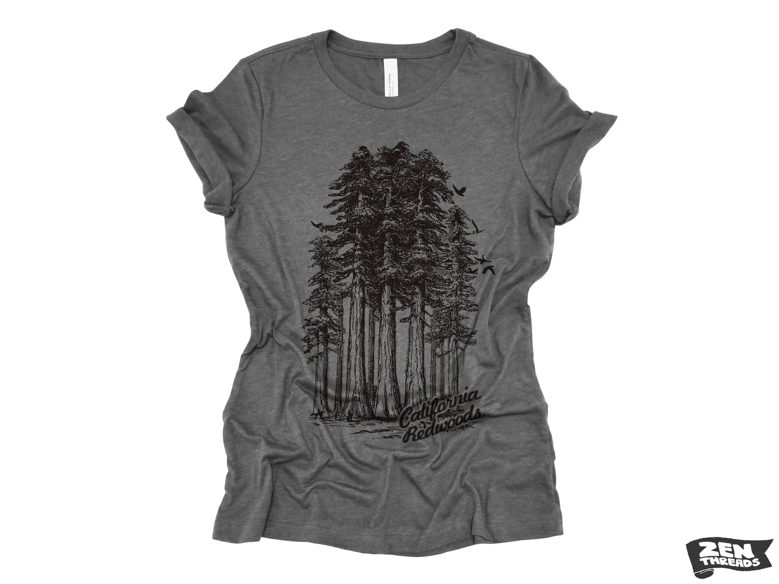 California Redwoods Women's Boyfriend Tee - Zen Threads Bella Canvas Relaxed T-Shirt (Humbolt)