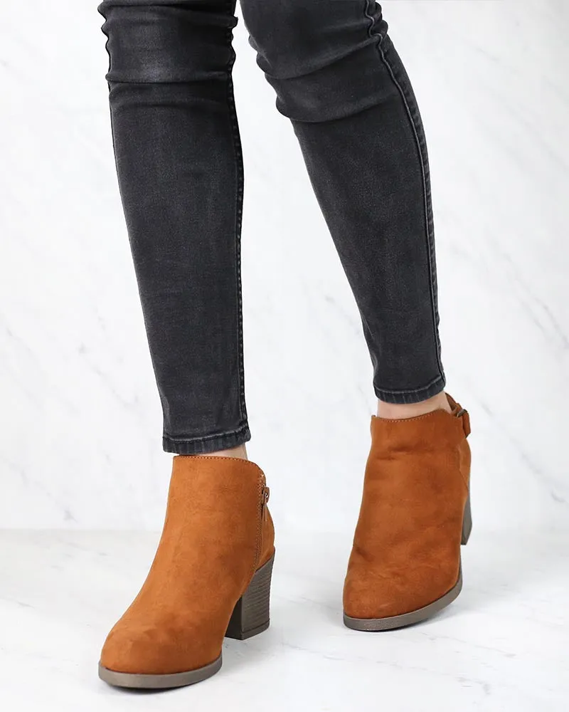 Casual Faux Suede Block Heel Ankle Bootie in More Colors