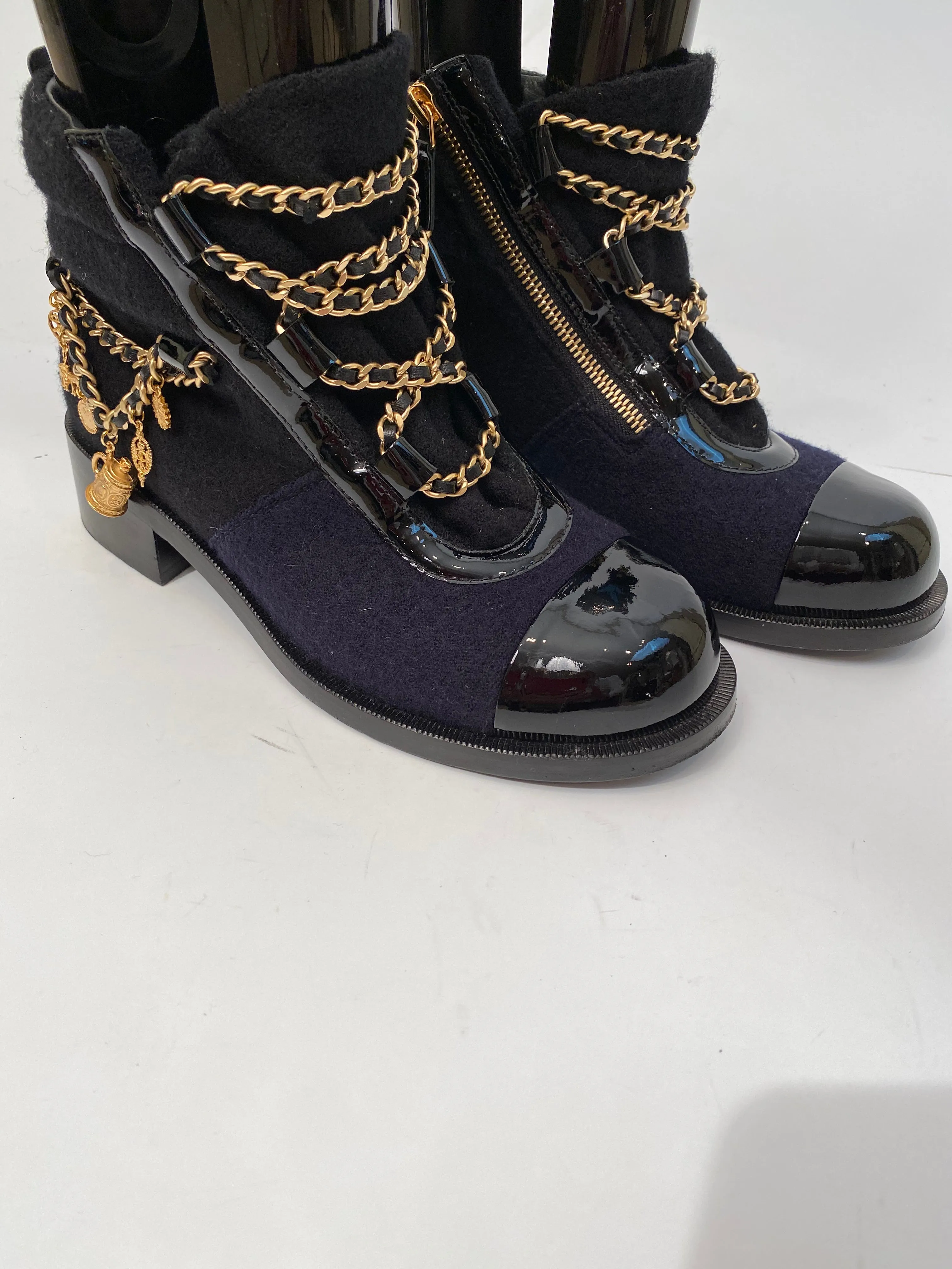 CHANEL 15A Paris Salzburg Charm chains Ankle Boots EU 39