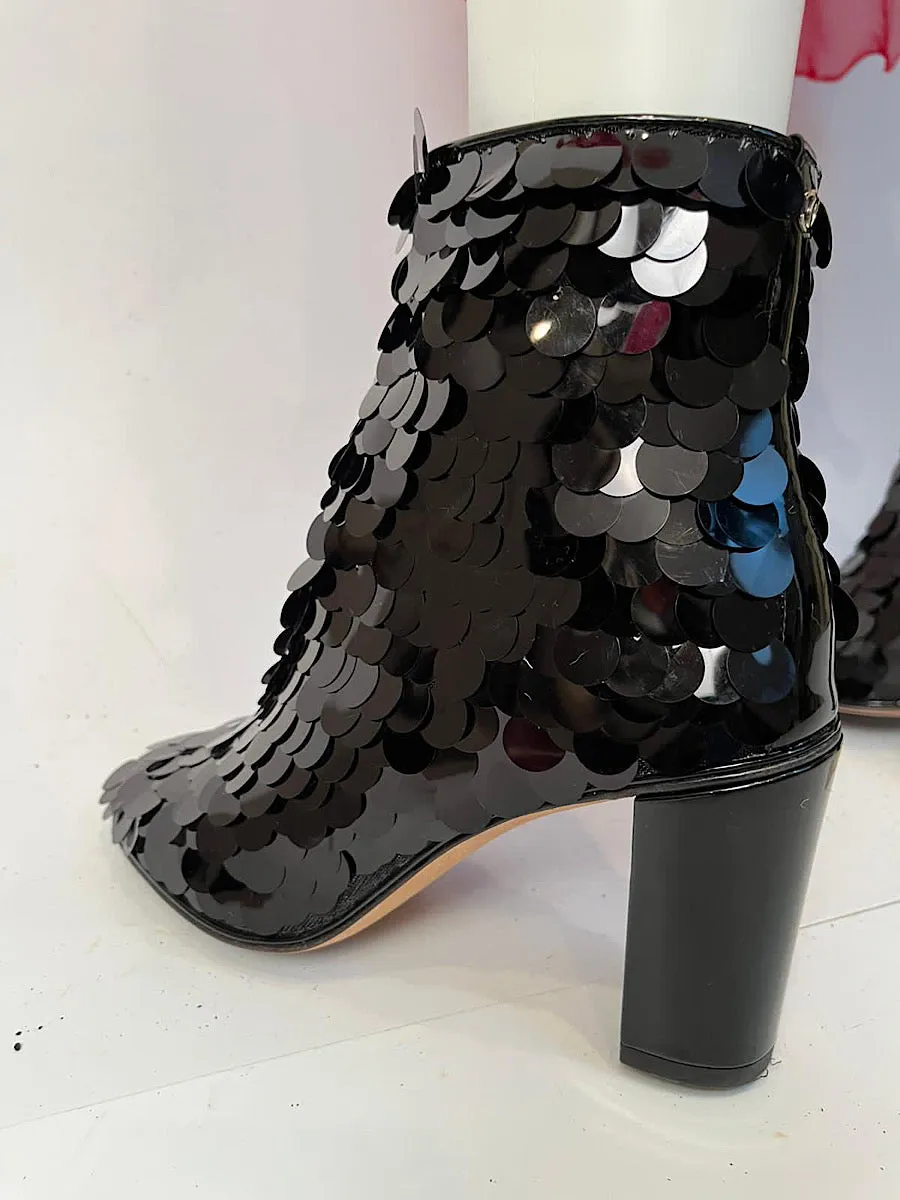 Chanel Black Sequin embellished ankle Boots Booties EU 37 US 6/6.5