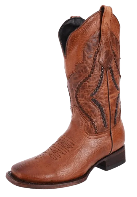 Chedron with Waved Threaded Designed Tube Square Toe Rodeo Boot