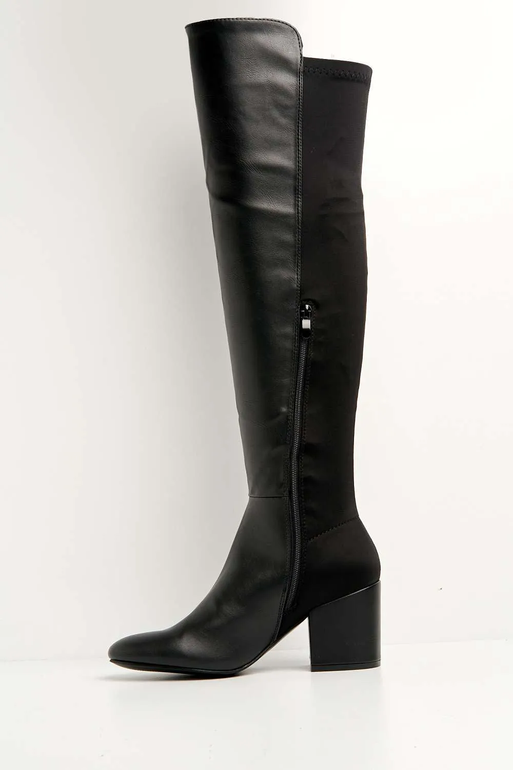 Chrissy Block Heel Over Knee Boots in Black Matt