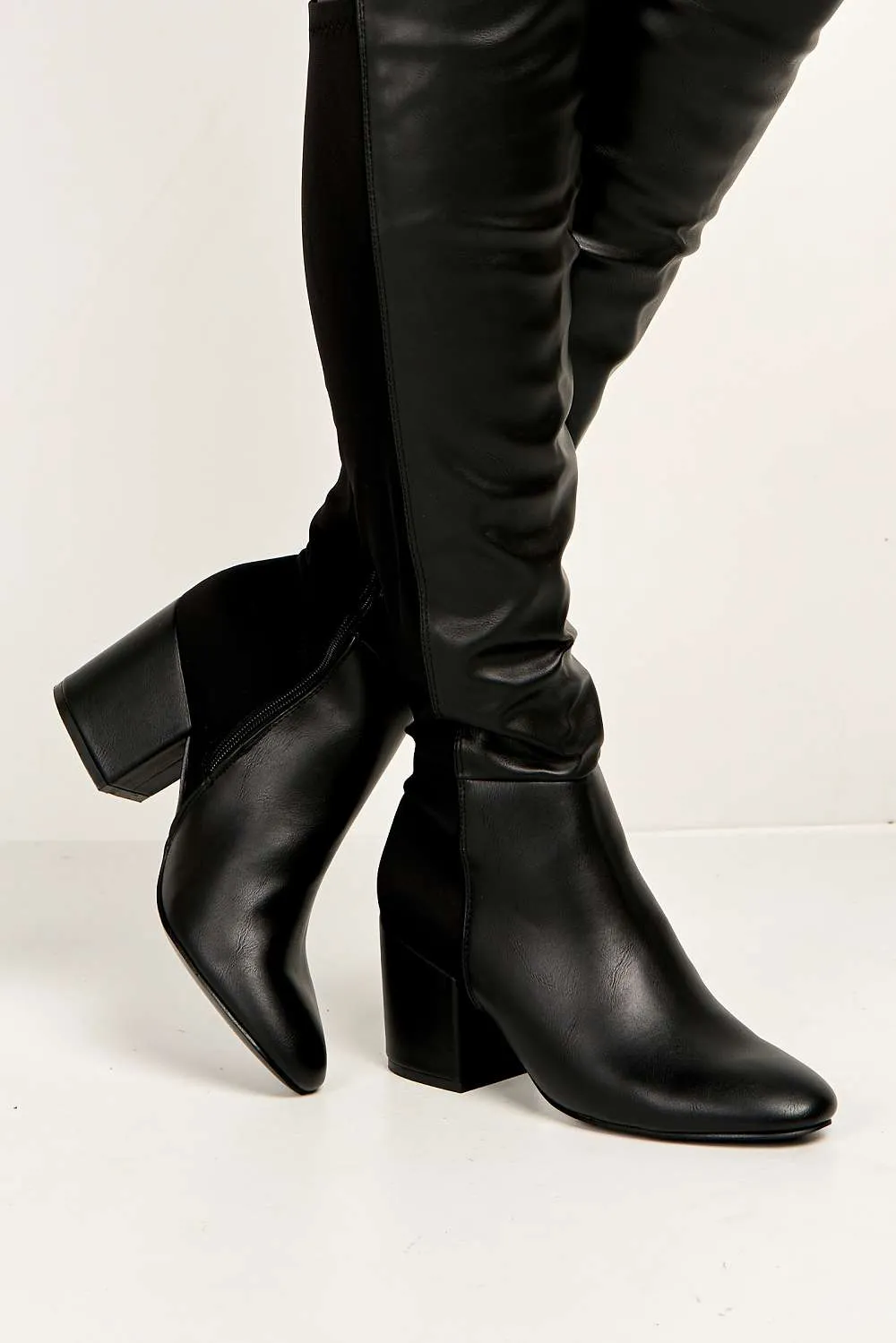 Chrissy Block Heel Over Knee Boots in Black Matt