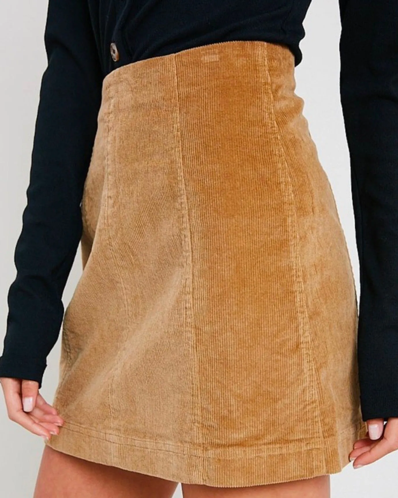 Corduroy Mini Skirt in Taupe