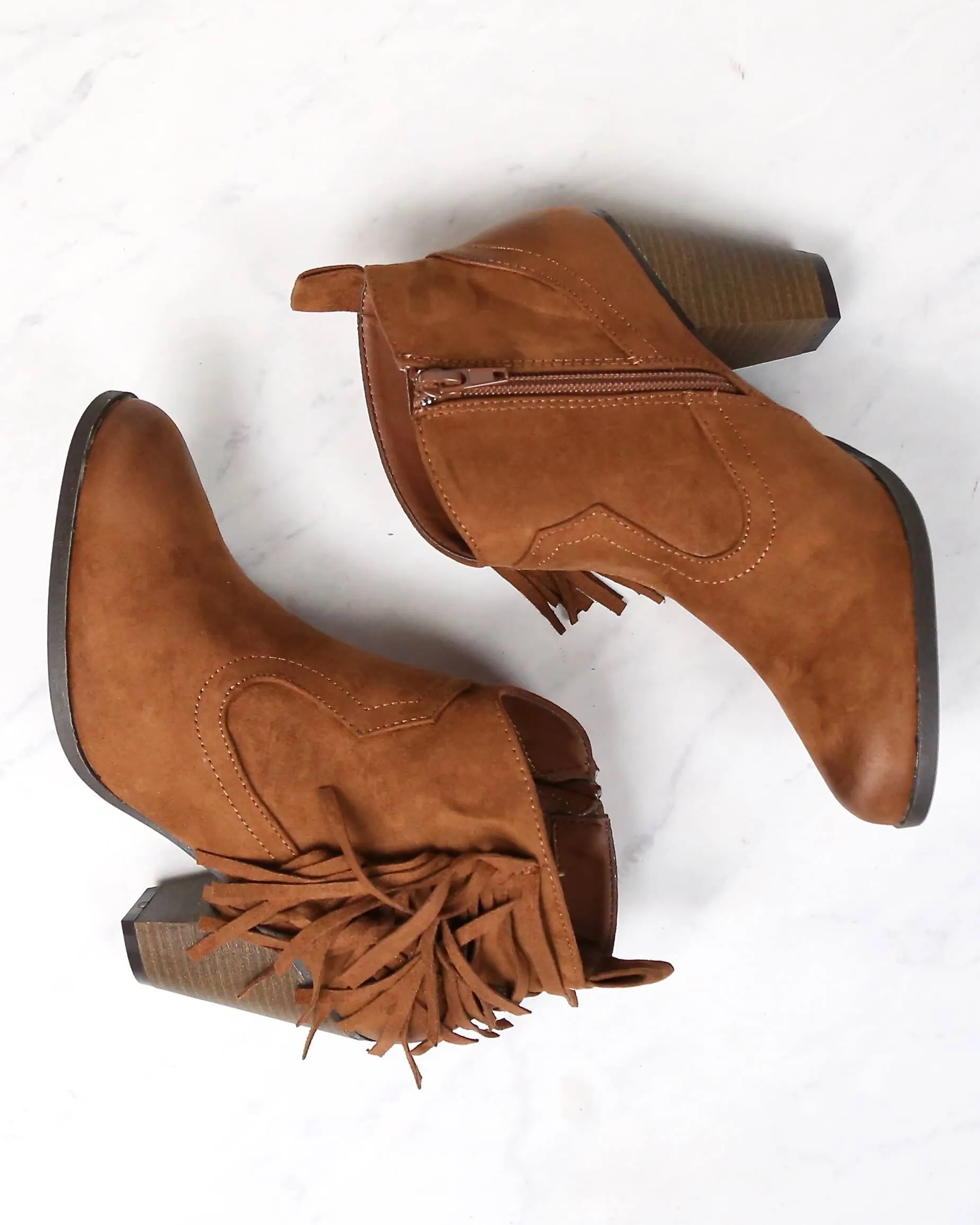 Final Sale - Cara Fringe Ankle Boots in Rust