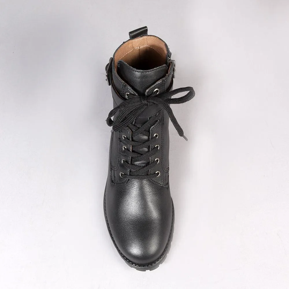 Froggie Pat Leather Lace Up Ankle Boot - Black