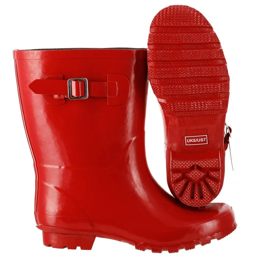 Half Height Red Glossy Wellies - Wide Foot and Ankle