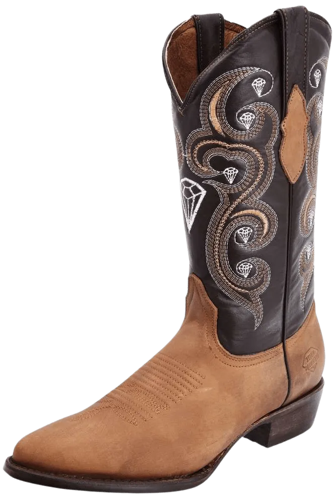 Honey with White Diamonds Round Toe Boot