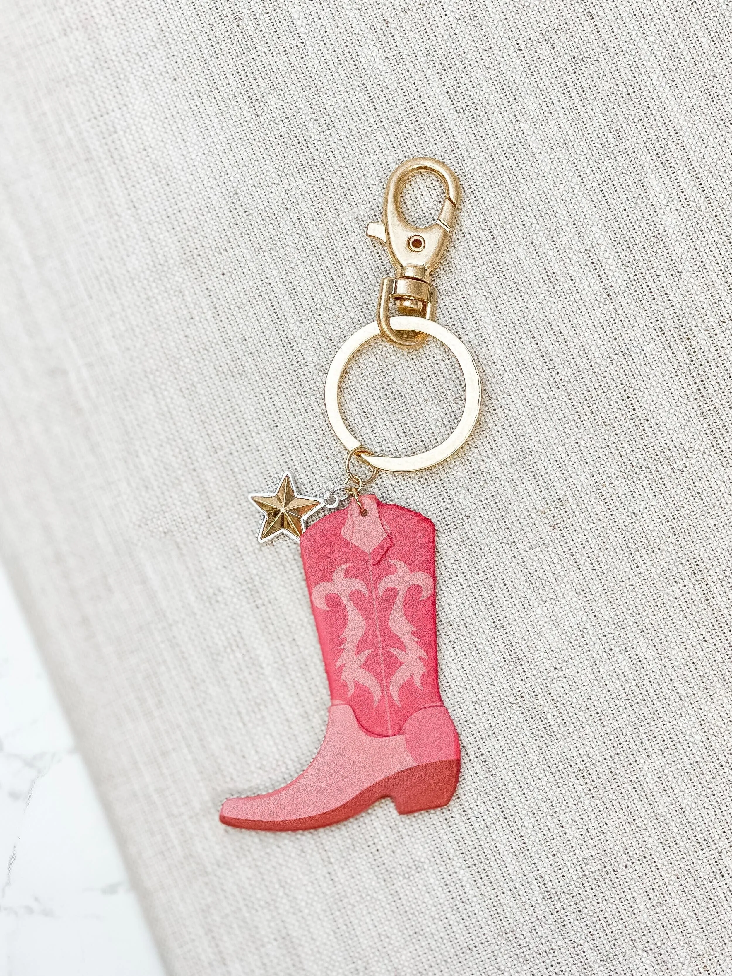 'Howdy' Pink Cowgirl Boot Keychain