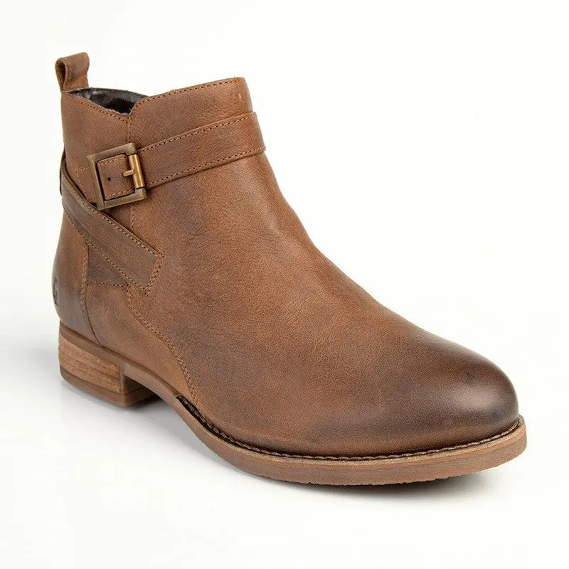 Hush Puppies Elizabeth Leather Side Strap Ankle Boot - Brown